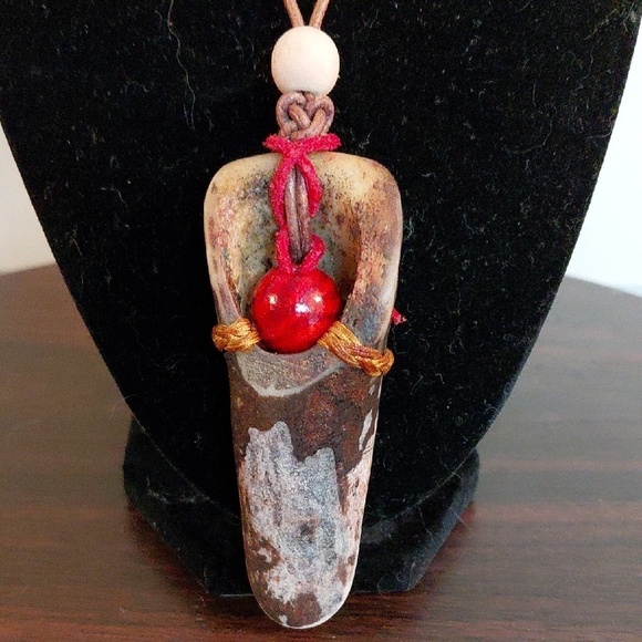 Handcrafted Bone Pendant Necklace with Red Accent - Picture 4 of 9